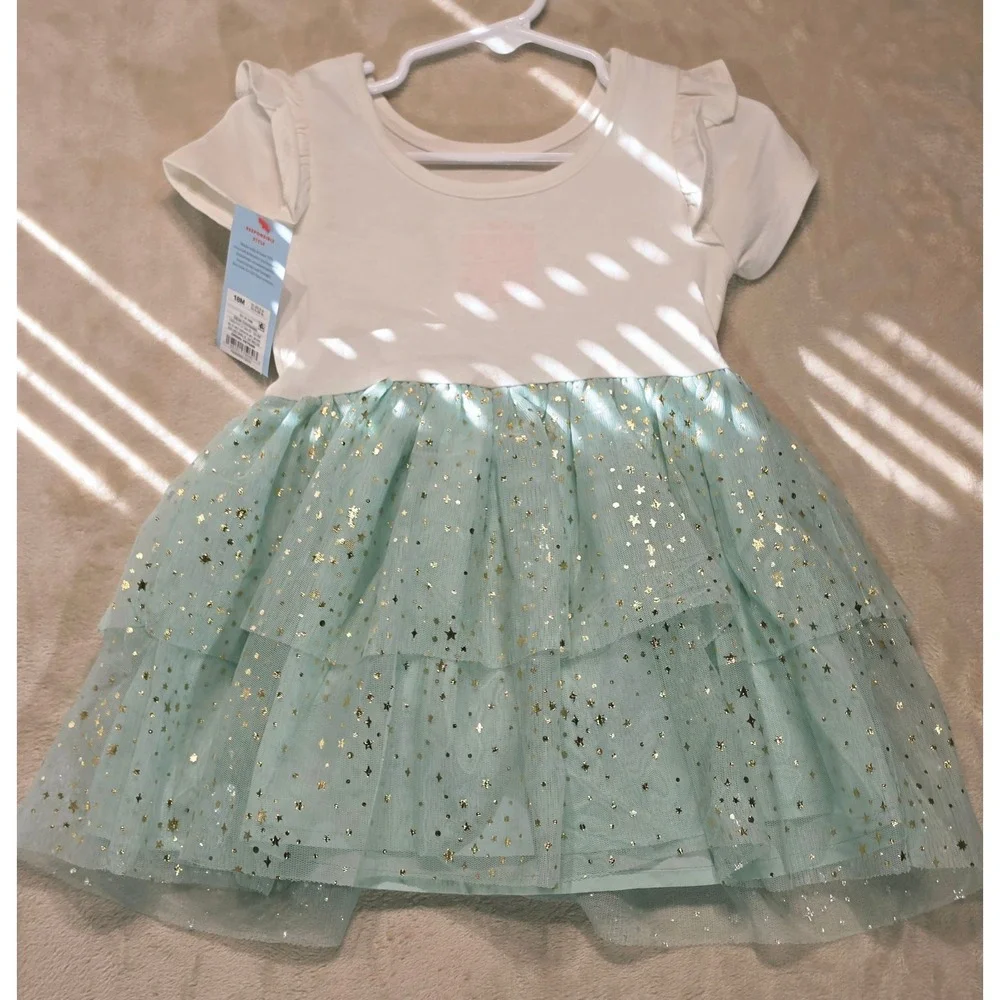 Cat & Jack Baby Girl Tutu Dress Mint Green‎ Gold Star 18M NWT